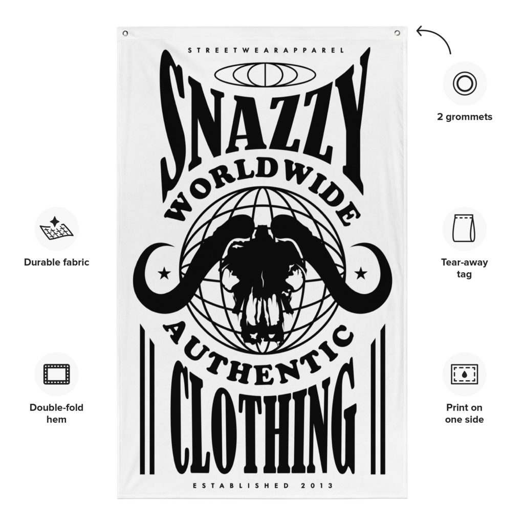 Worldwide Authentic Flag (142×88 cm) Weiß von SNAZZY CLOTHING – Vorderansicht