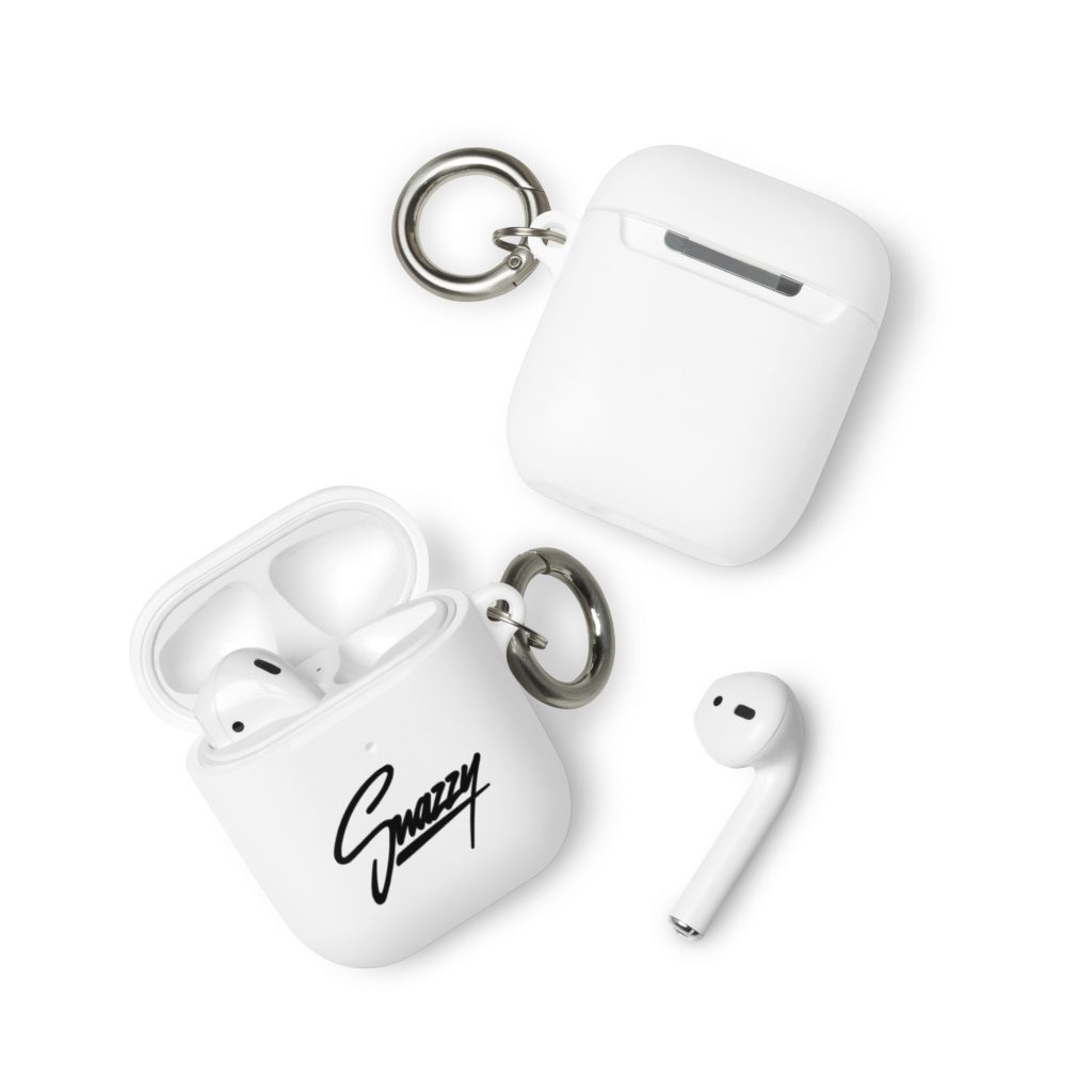 Classic Logo AirPods® Case Weiß von SNAZZY CLOTHING – Vorderansicht