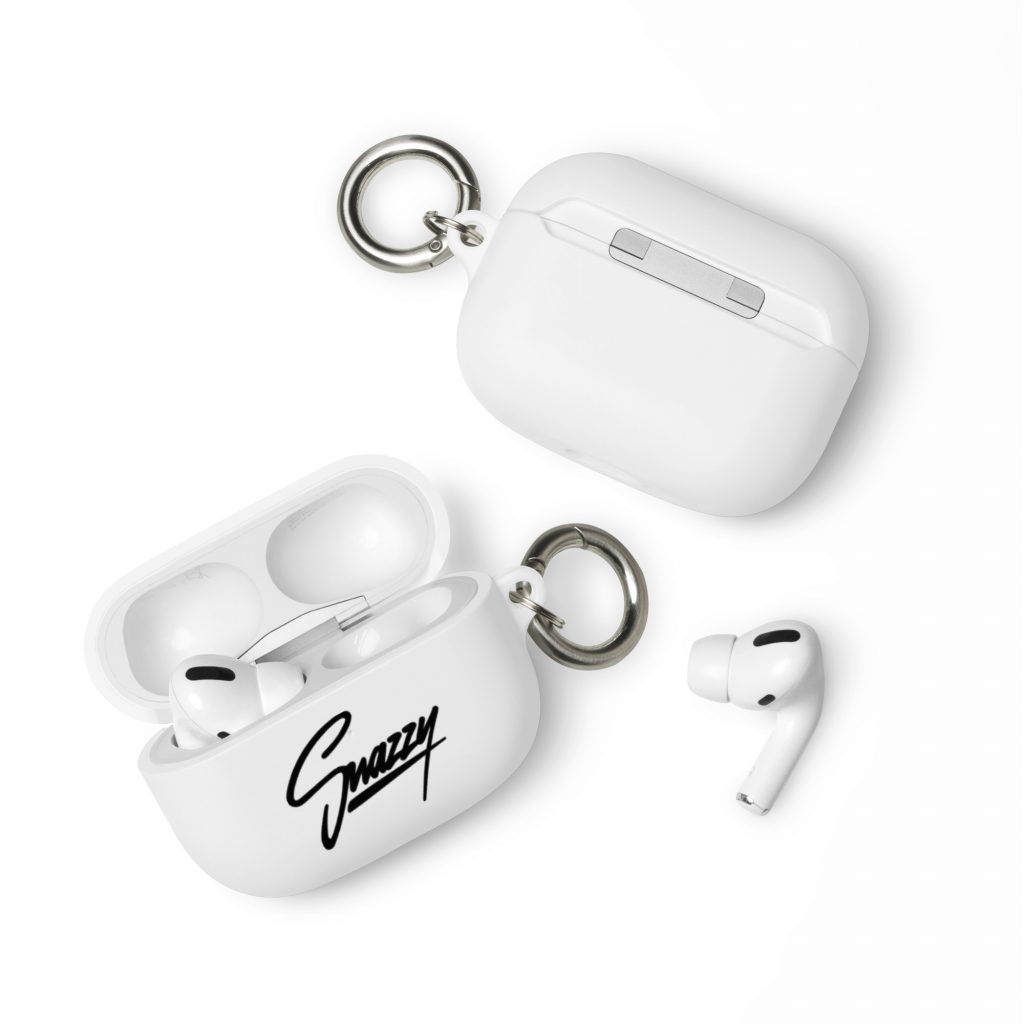 Classic Logo AirPods® Case Weiß von SNAZZY CLOTHING – Vorderansicht