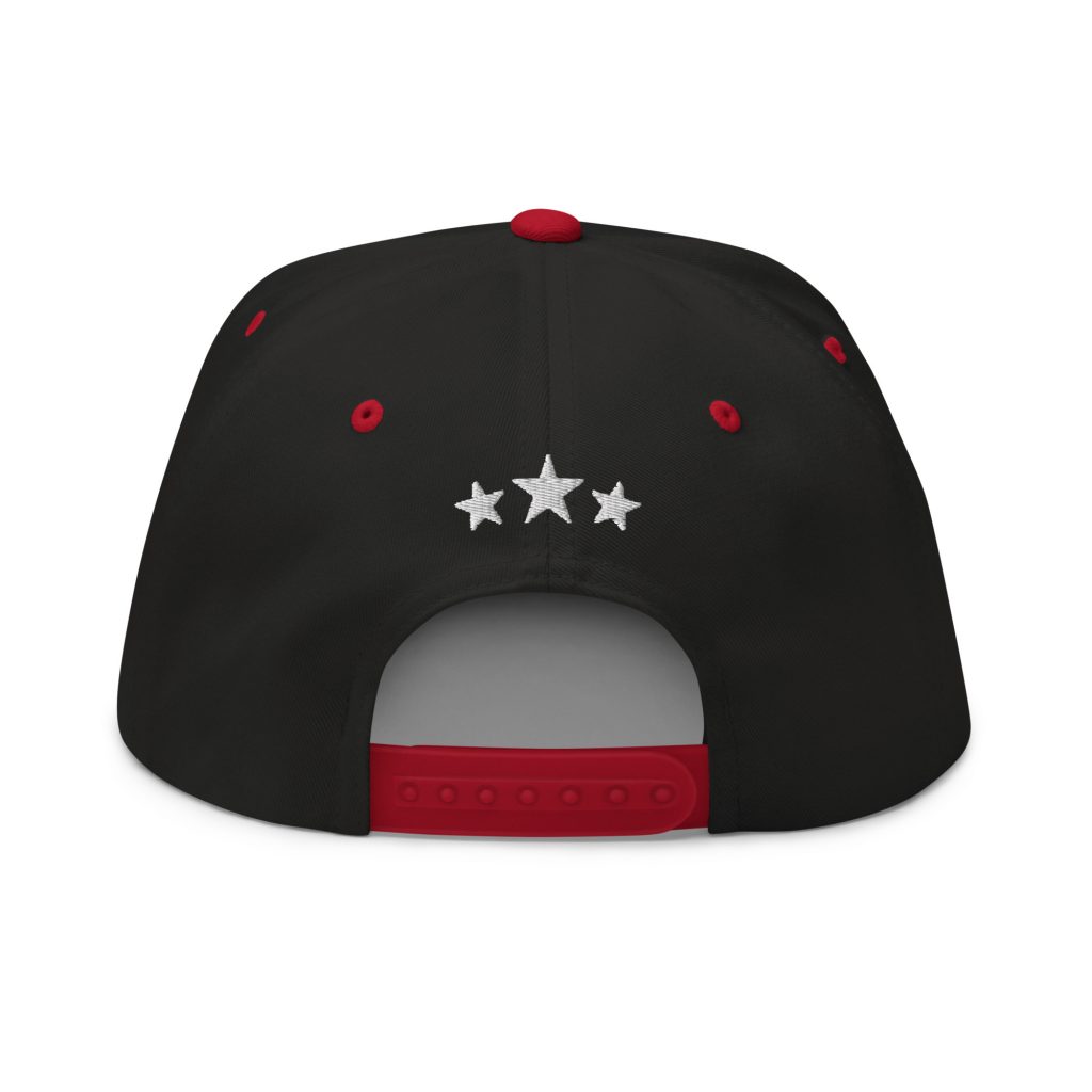 College Flat Bill Snapback Schwarz-Rot von SNAZZY CLOTHING – Rückansicht