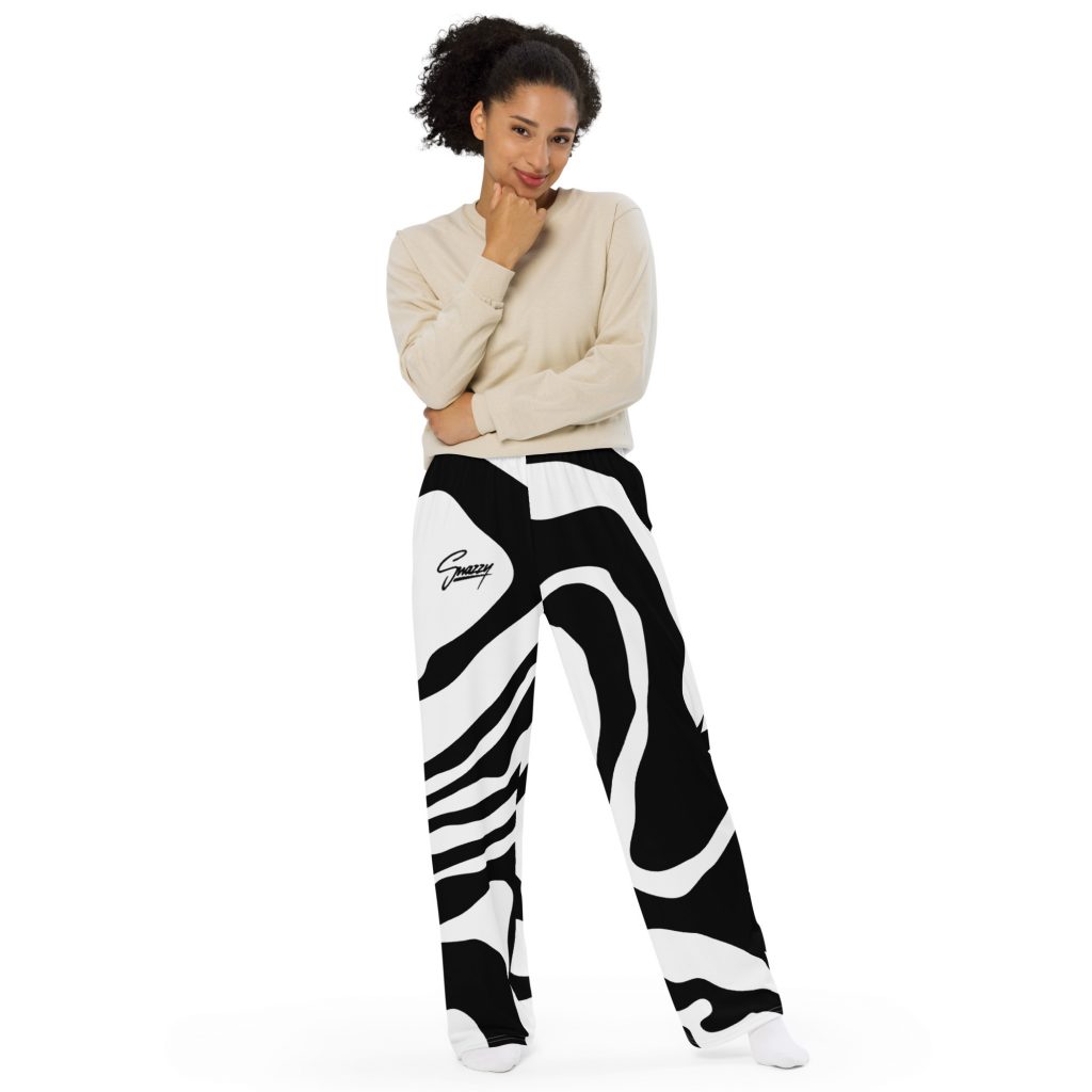 Zebra Wide-Leg Pants Schwarz-Weiß von SNAZZY CLOTHING – Vorderansicht