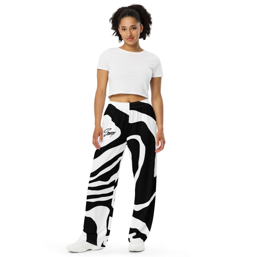 Zebra Wide-Leg Pants Schwarz-Weiß von SNAZZY CLOTHING – Vorderansicht