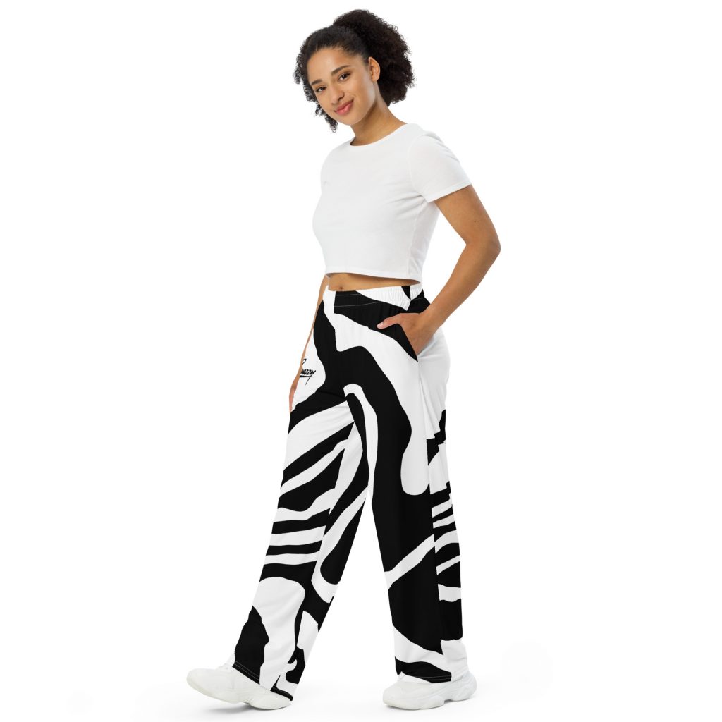 Zebra Wide-Leg Pants Schwarz-Weiß von SNAZZY CLOTHING – Vorderansicht