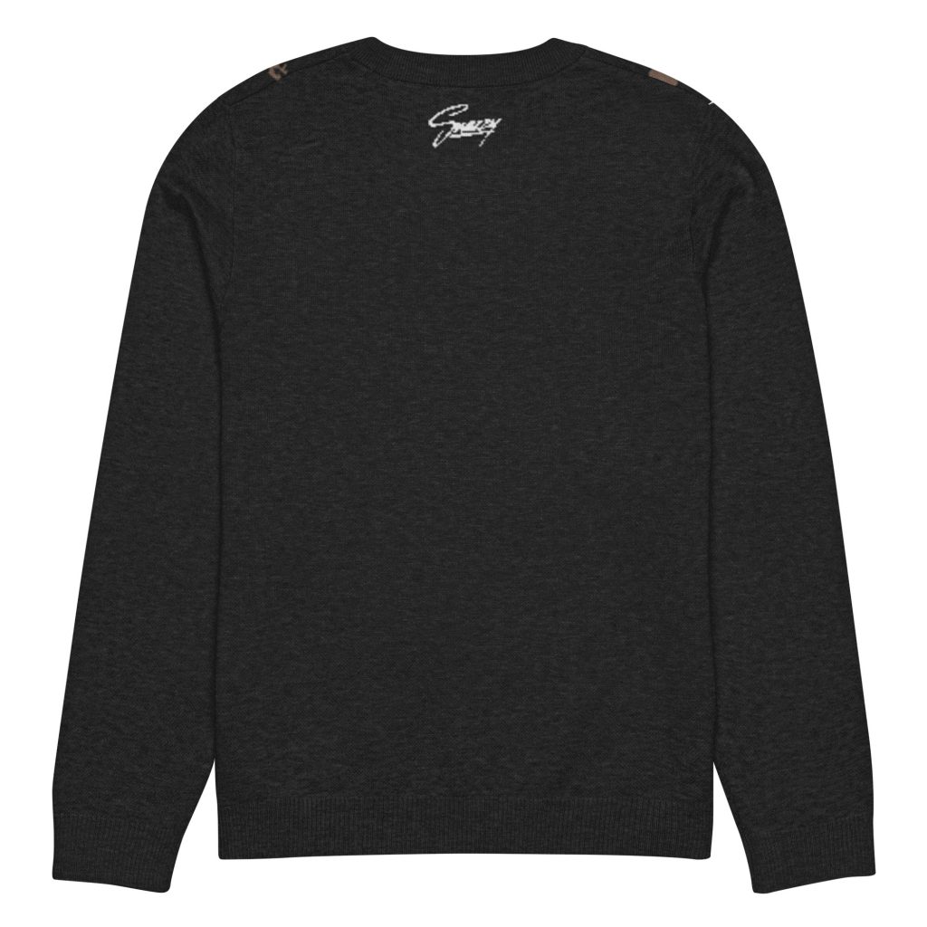 Dobermann Knitted Crewneck Sweater Schwarz-Braun von SNAZZY CLOTHING – Rückansicht