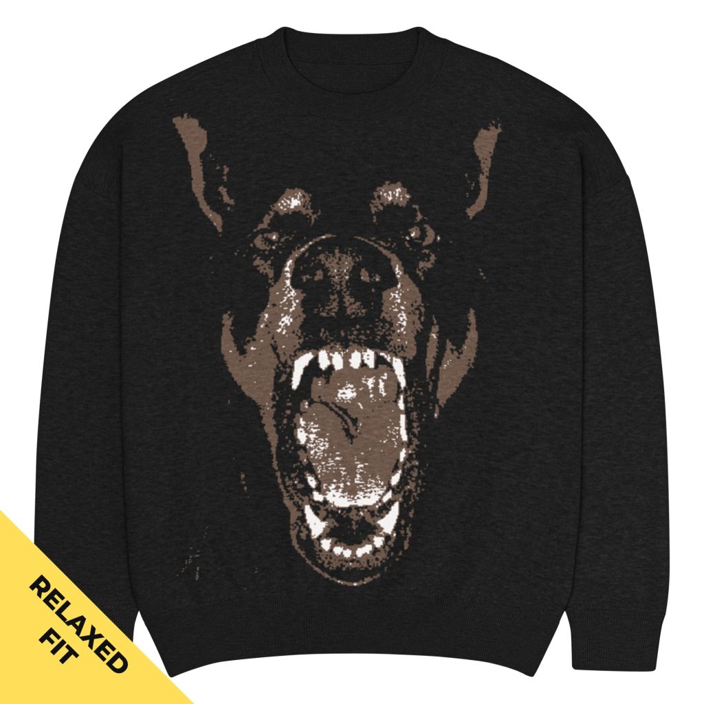 Dobermann Knitted Crewneck Sweater – Relaxed Fit Strickpullover in Größe M, Vorderansicht