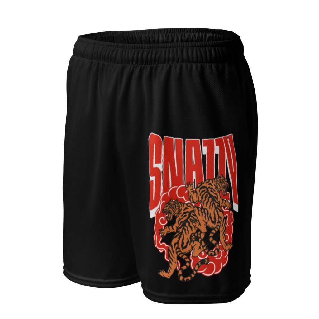 Tiger Mesh-Shorts Schwarz von SNAZZY CLOTHING – Vorderansicht