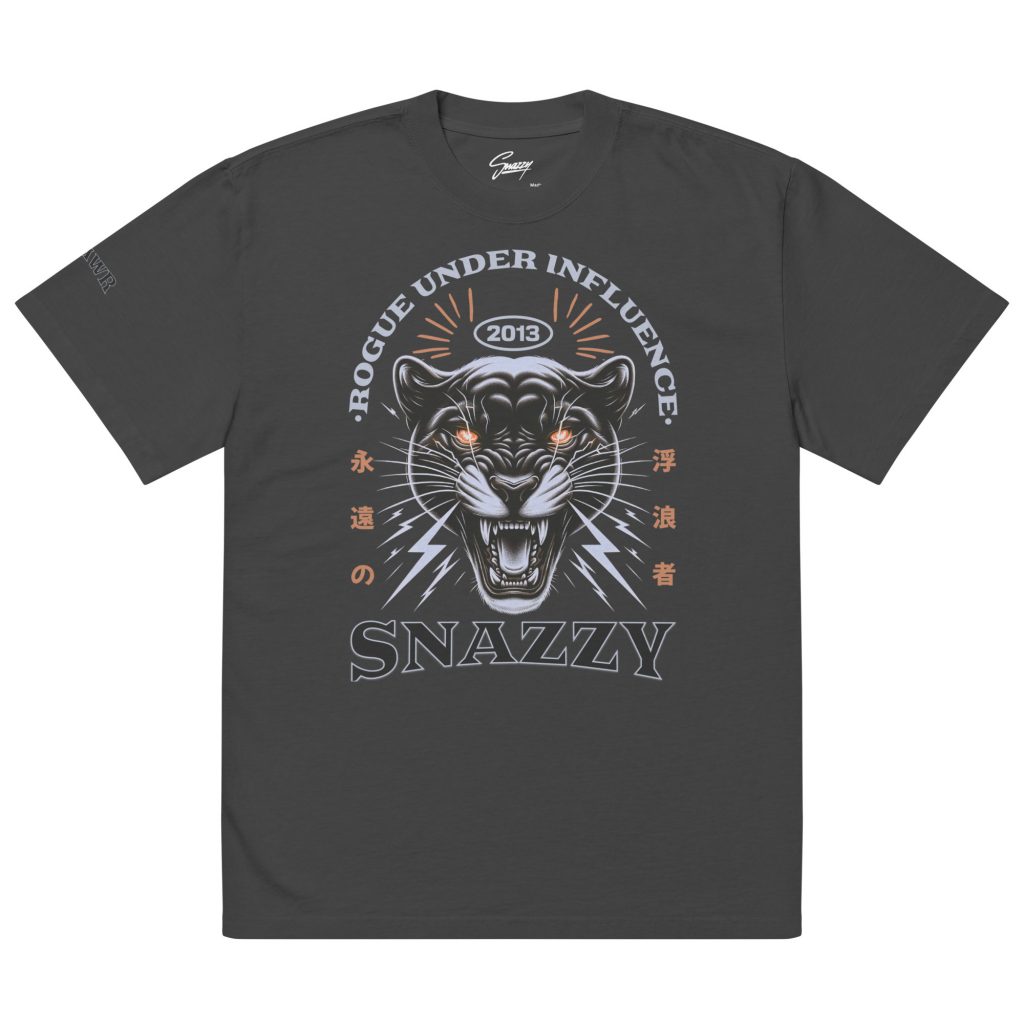 Raawr Oversized Faded T-Shirt Schwarz von SNAZZY CLOTHING – Vorderansicht