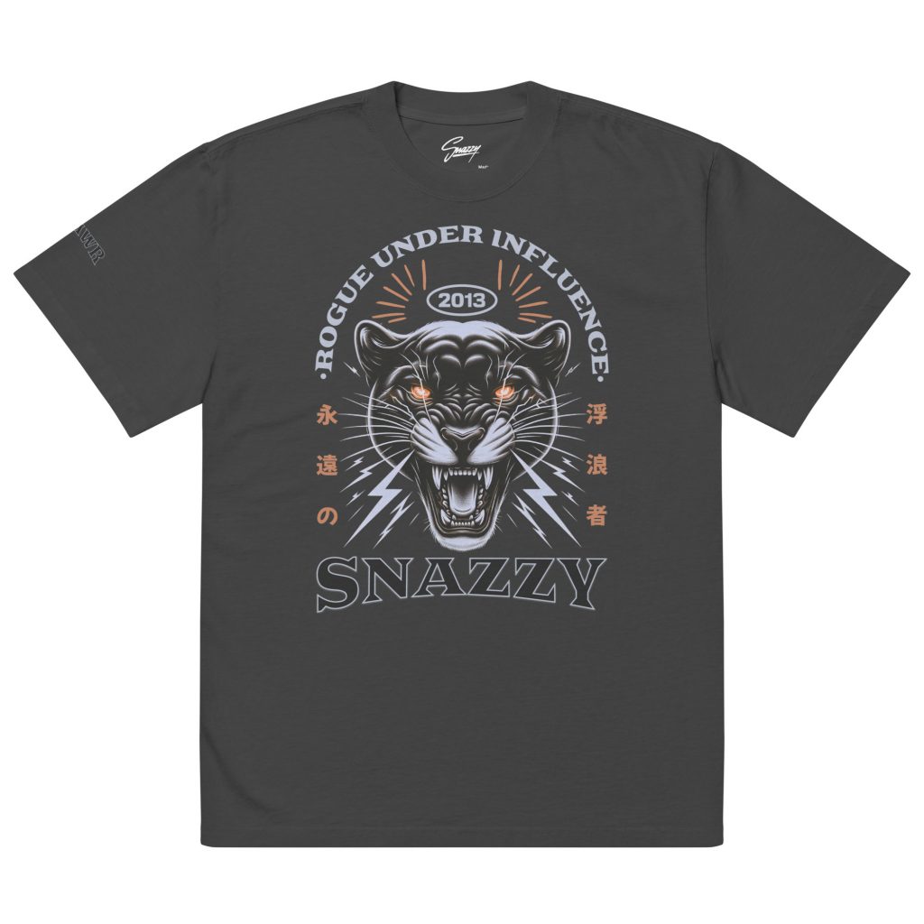 Raawr Oversized Faded T-Shirt Schwarz von SNAZZY CLOTHING – Vorderansicht