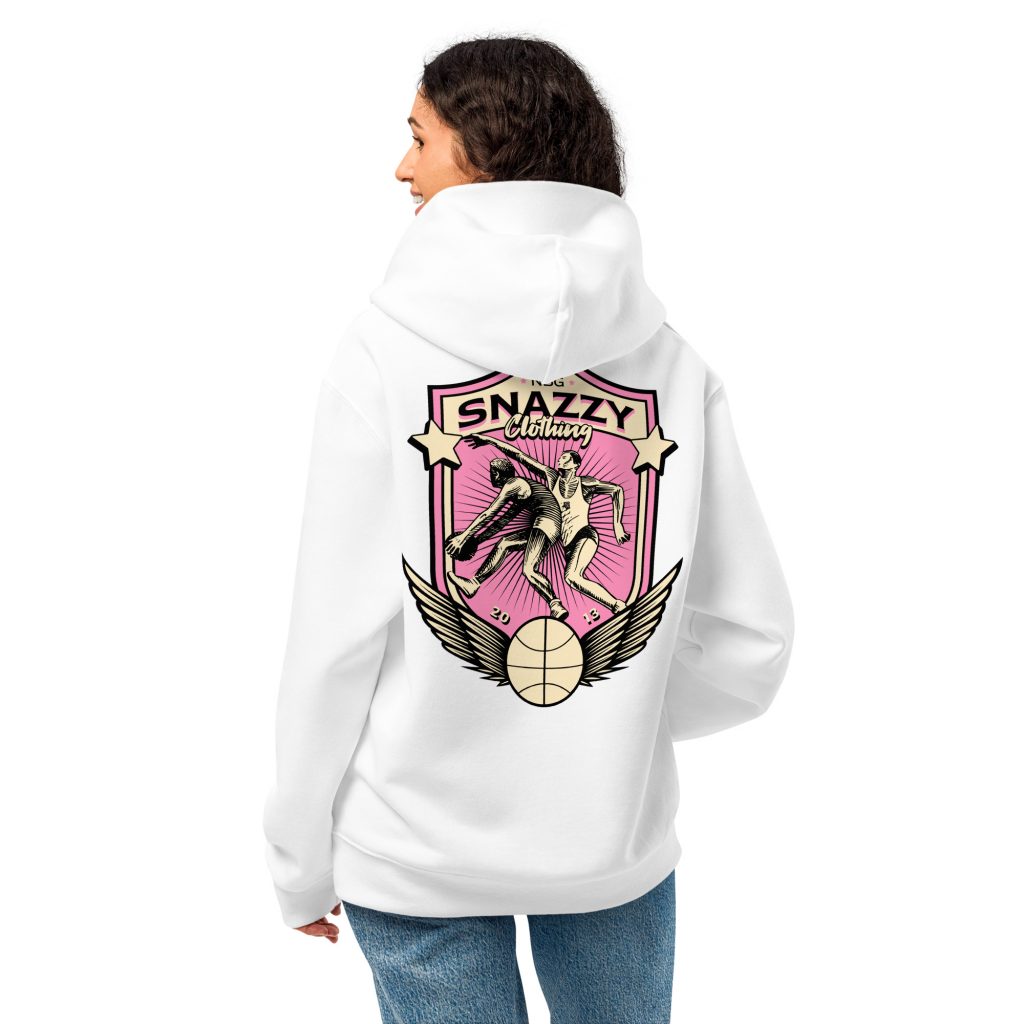Basketball Team Oversized Hoodie Weiß von SNAZZY CLOTHING – Rückansicht