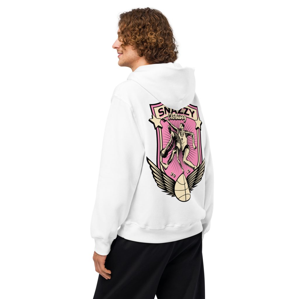 Basketball Team Oversized Hoodie Weiß von SNAZZY CLOTHING – Rückansicht