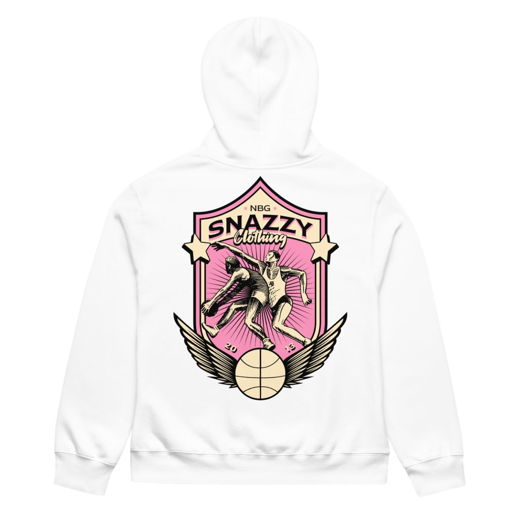 Basketball Team Oversized Hoodie Weiß von SNAZZY CLOTHING – Rückansicht