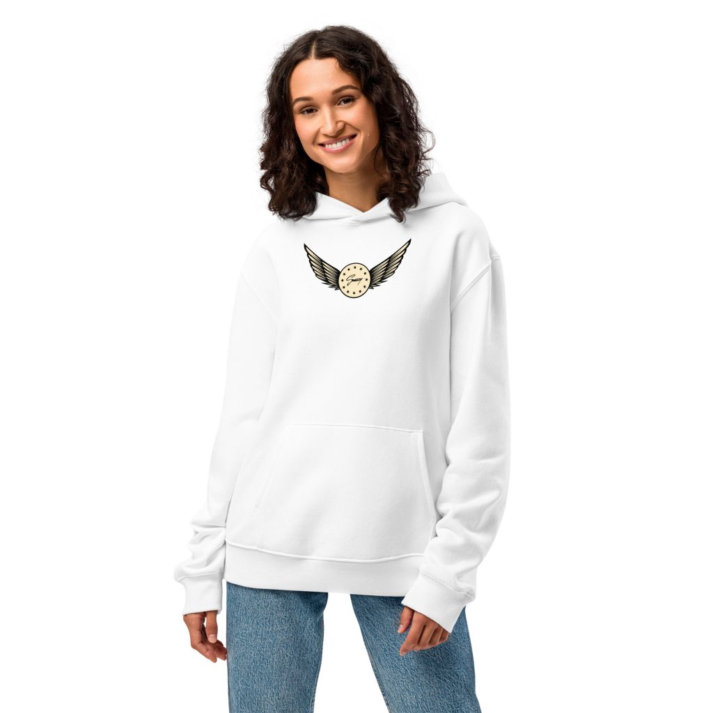 Basketball Team Oversized Hoodie Weiß von SNAZZY CLOTHING – Vorderansicht