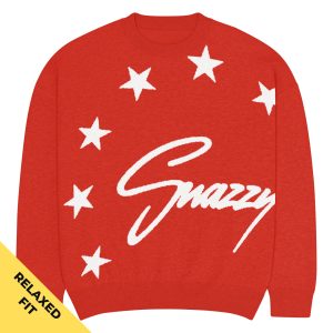 Big Stars Logo Knitted Crewneck Sweater Rot von SNAZZY CLOTHING – Vorderansicht, Relaxed Fit