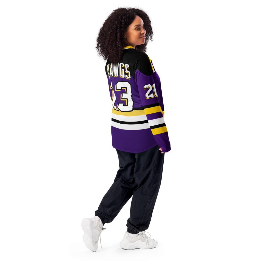 Dawgs Hockey Long Sleeve Jersey Lila-Gelb von SNAZZY CLOTHING – Rückansicht