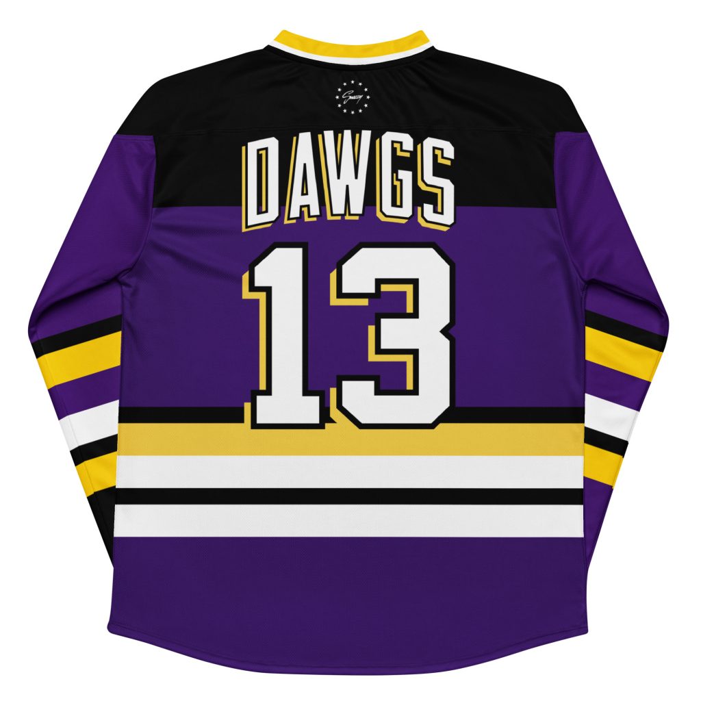 Dawgs Hockey Long Sleeve Jersey Lila-Gelb von SNAZZY CLOTHING – Rückansicht