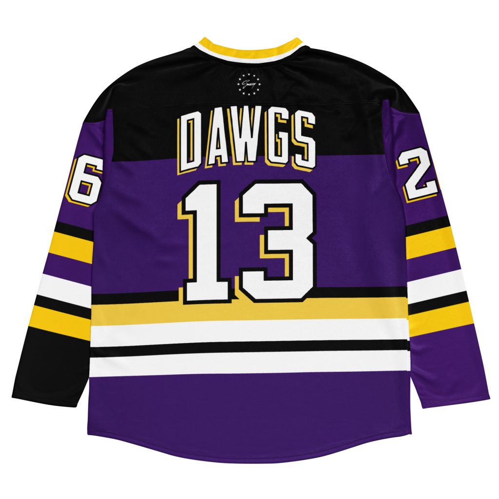 Dawgs Hockey Long Sleeve Jersey Lila-Gelb von SNAZZY CLOTHING – Rückansicht