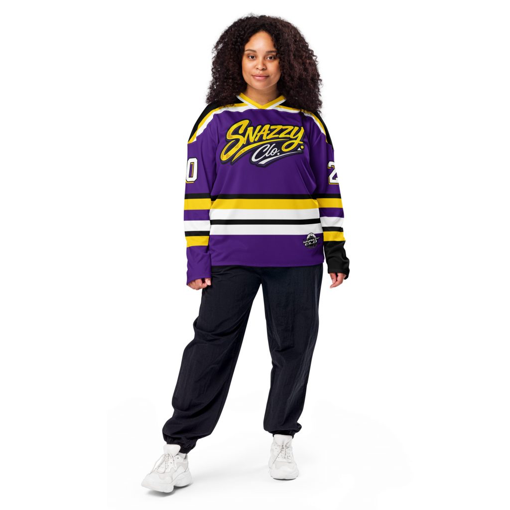 Dawgs Hockey Long Sleeve Jersey Lila-Gelb von SNAZZY CLOTHING – Vorderansicht