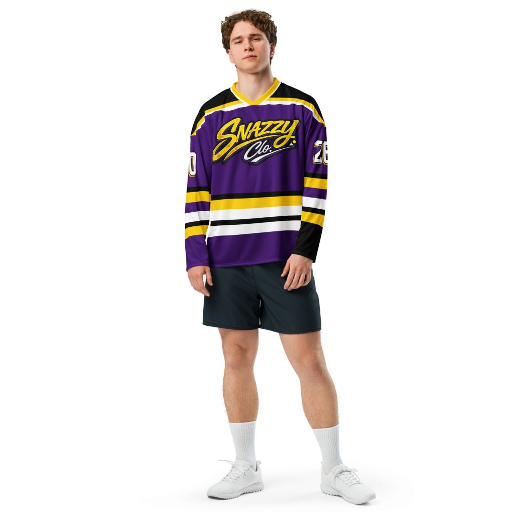 Dawgs Hockey Long Sleeve Jersey Lila-Gelb von SNAZZY CLOTHING – Vorderansicht