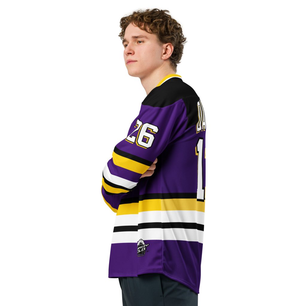 Dawgs Hockey Long Sleeve Jersey Lila-Gelb von SNAZZY CLOTHING – Seitenansicht