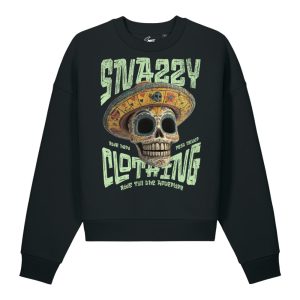 Sombrero Skull Heavyweight Sweater Schwarz von SNAZZY CLOTHING – Vorderansicht mit Totenkopf-Print