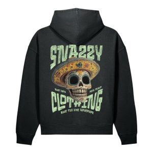 Sombrero Skull Vintage Hoodie Schwarz von SNAZZY CLOTHING – Rückansicht mit Totenkopf-Print