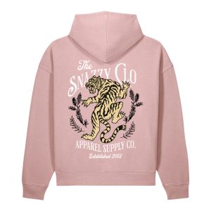Climbing Tiger Vintage Hoodie Altrosa von SNAZZY CLOTHING – Rückansicht mit Tiger-Print
