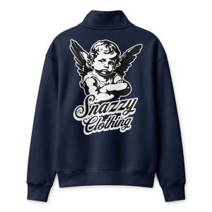 Grumpy Angel Half-Zip Pullover Navy von SNAZZY CLOTHING – Rückansicht mit Engel-Print