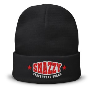 Strong Cuffed Beanie Schwarz von SNAZZY CLOTHING – Vorderansicht mit SNAZZY-Stick