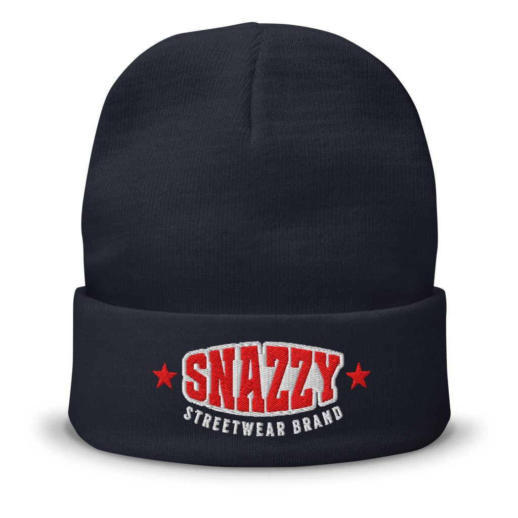 Strong Cuffed Beanie Navy von SNAZZY CLOTHING – Vorderansicht mit SNAZZY-Stick