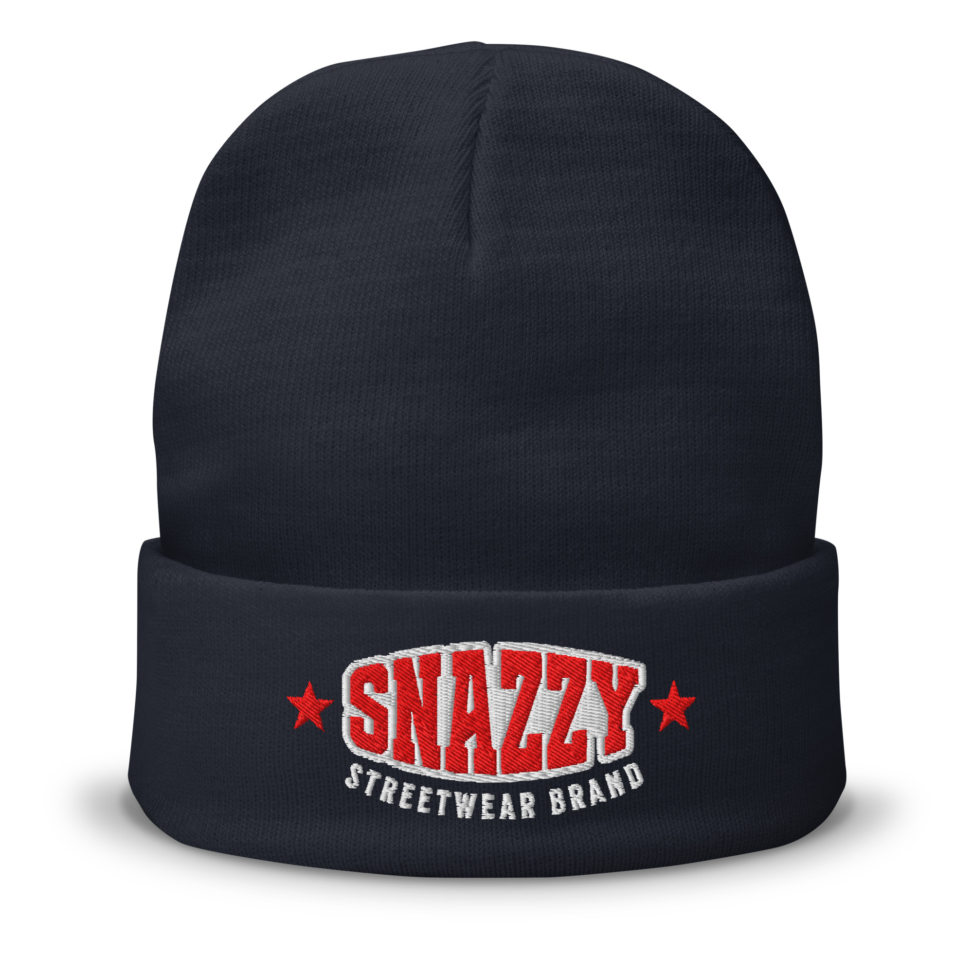 Strong Cuffed Beanie Navy von SNAZZY CLOTHING – Vorderansicht mit SNAZZY-Stick