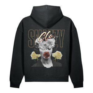 Rose Collage Vintage Hoodie Schwarz von SNAZZY CLOTHING – Rückansicht mit Rosen-Collage-Print